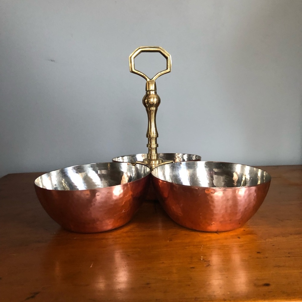 Hammered Copper Tri Serving Dish